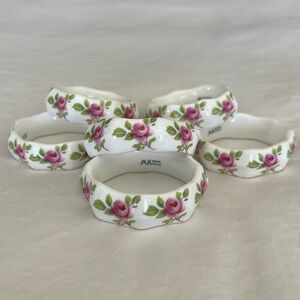 Vintage Set of Six AJL Bone China Napkin Rings Floral Design